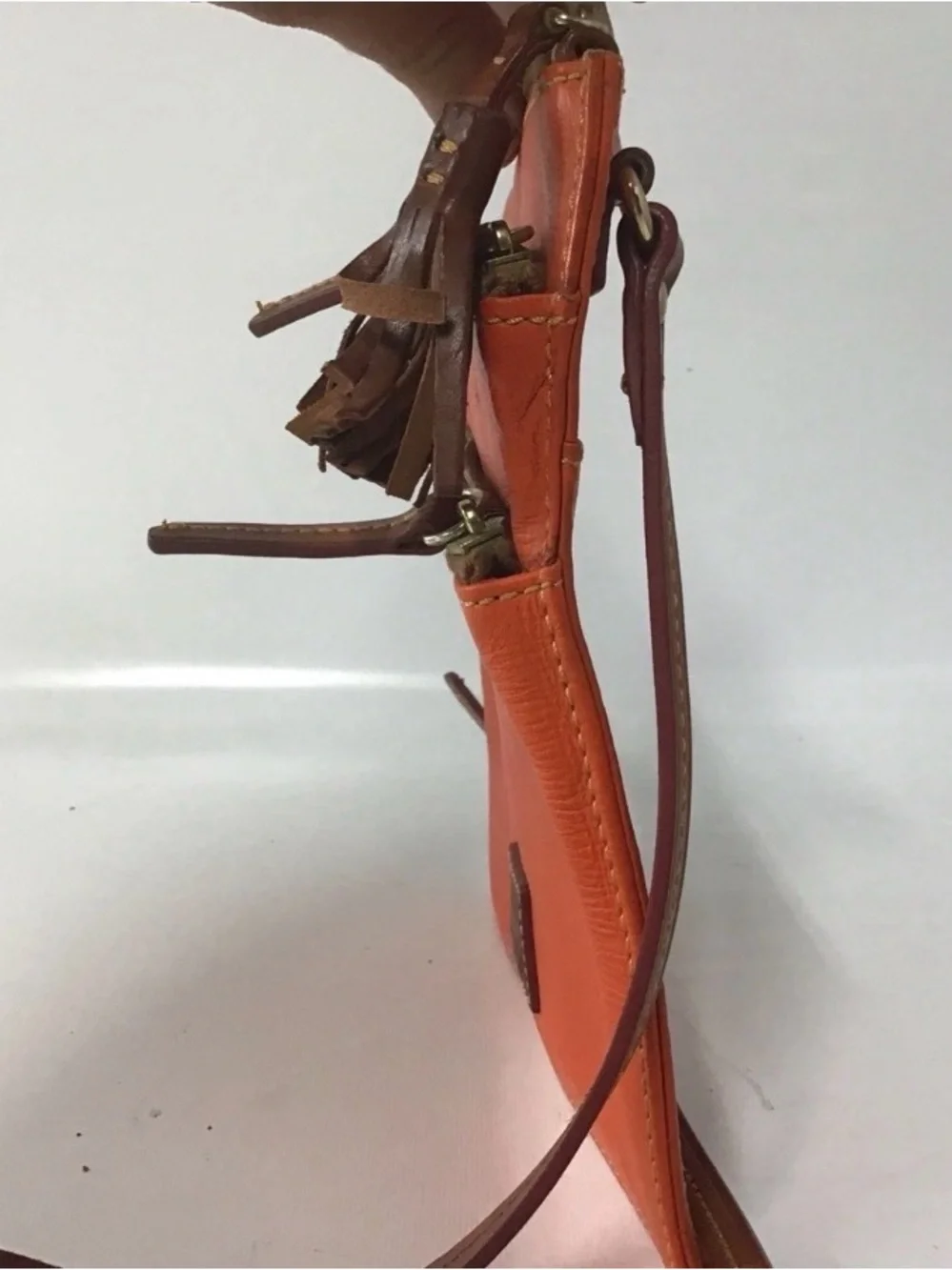 Dooney & Bourke Orange Leather Messenger Bag with Brown Trim